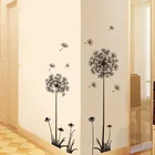 Черная креативная Настенная Наклейка с изображением одуванчика и цветка, большая Выдвижная настенная наклейка, домашнее украшение для гостиной, спальни, настенная наклейка