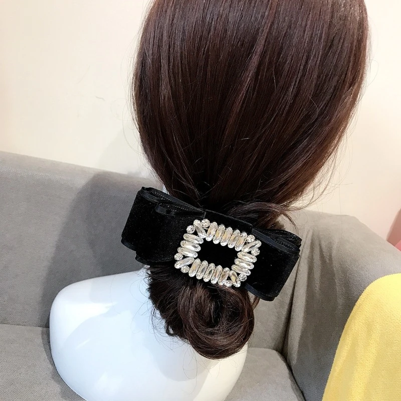 Заколки для волос девочек вельветовые с большим бантом стразы 2021 |