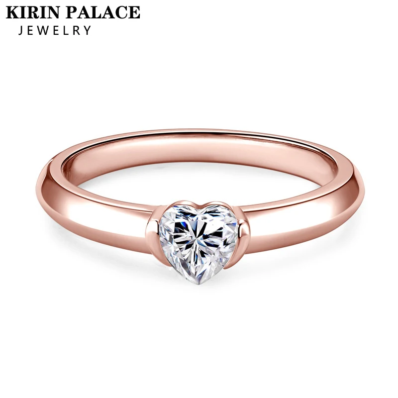 

Rose Gold Moissanite Rings 5mm D Color Heart Solitaire Diamond Rings Real 925 Silver Women's Engagement Wedding Fine Jewelry