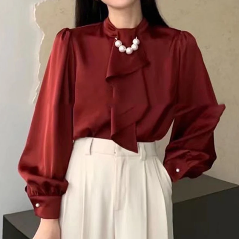 Новинка весна-осень 2024 атласная белая рубашка для женщин с дизайном уникальный