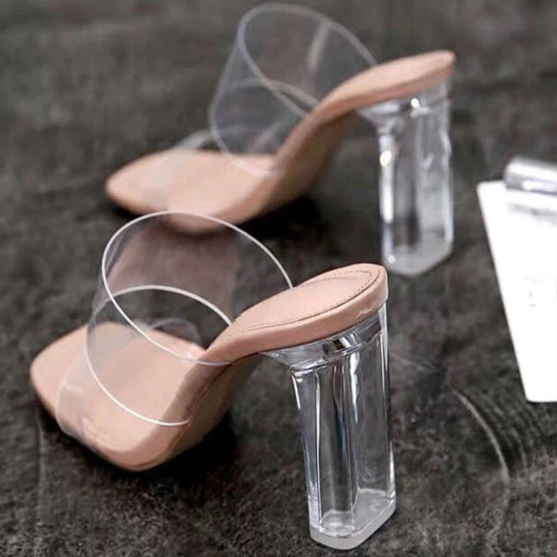

Summer Women Pumps Sandals PVC Jelly Slippers Open Toe High Heels Women Transparent Perspex Slippers Shoes Heel Clear Sandals