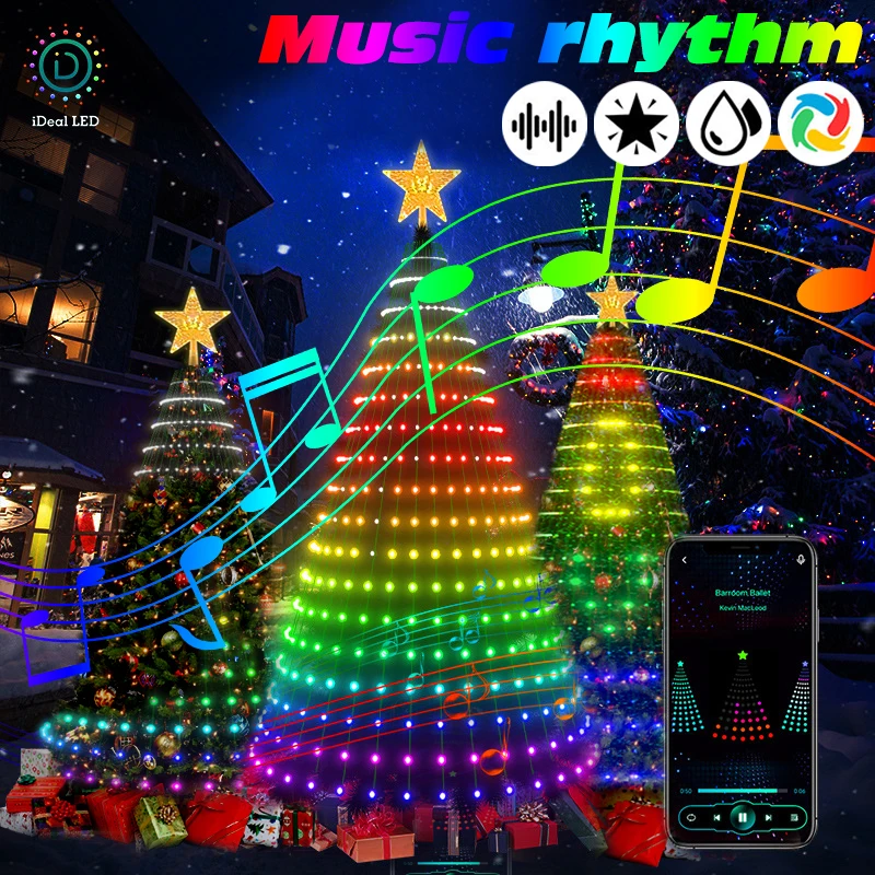 RGB APP Christmas Tree String Light Fairy LED Waterfall Star String DIY Graffiti Christmas Tree Light Christmas Party Decoration