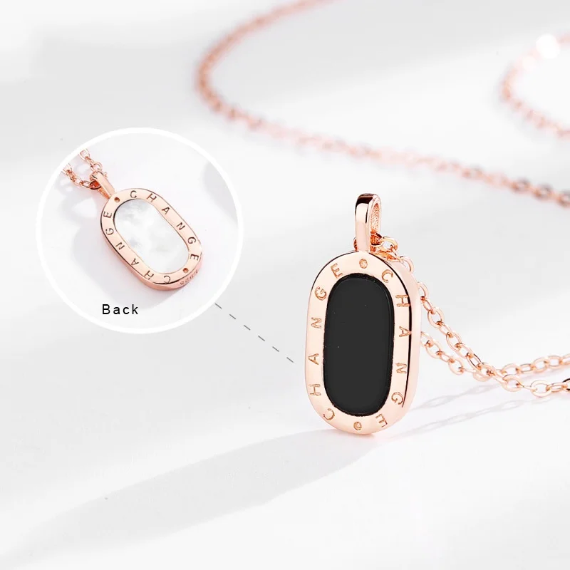 

TIANRO 925 Sterling Silver White Shell Pendant for Female CHANGE Micro-label Necklace Black Agate Couple Clavicle Chain Jewelry