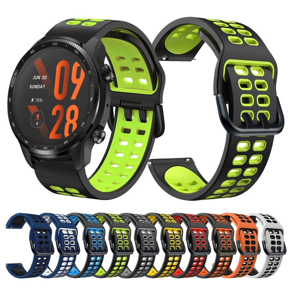 

Ремешок спортивный мягкий силиконовый с двойной пряжкой для TicWatch Pro 3 Ultra GPS, браслет для наручных часов TicWatch E3/GTX, 20 мм 22 мм