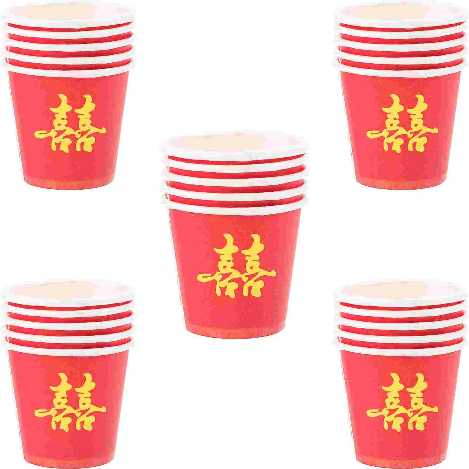 

50 Pcs Mini Wedding Cups Red Paper Small Disposable Tea Party Chinese Happy Word