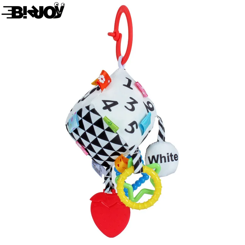 

Baby Rattle Black and White Square Bed Hanging Baby Stroller Bed Toy Bell Teether Early Education Pendant Educational Toys