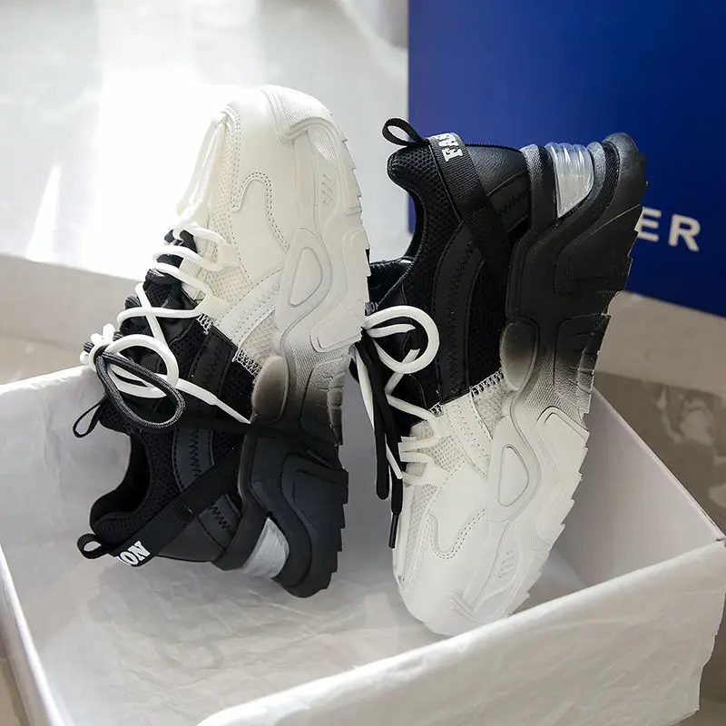 SHANPA Gradient Color Chunky Sneakers Women Summer Mesh Casual Fashion Breathable Sports Shoes Platform Height Increasing Shoes