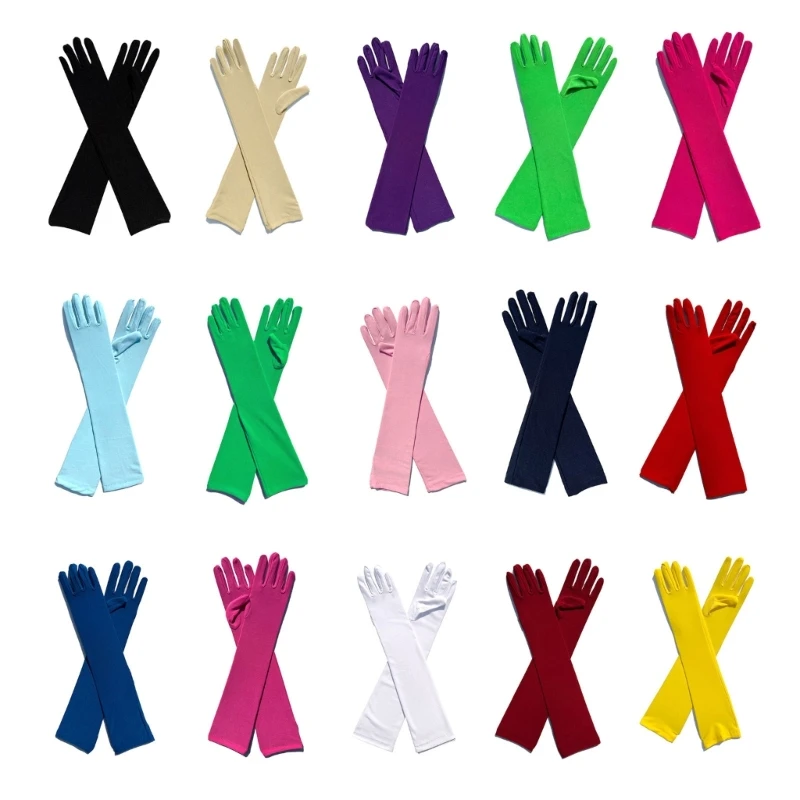 

Spring Autumn Women Milk Silk Long Gloves 45cm Long Dinner Dress Gloves Solid Warm Milk Silk Elastic Warm Driving Gloves