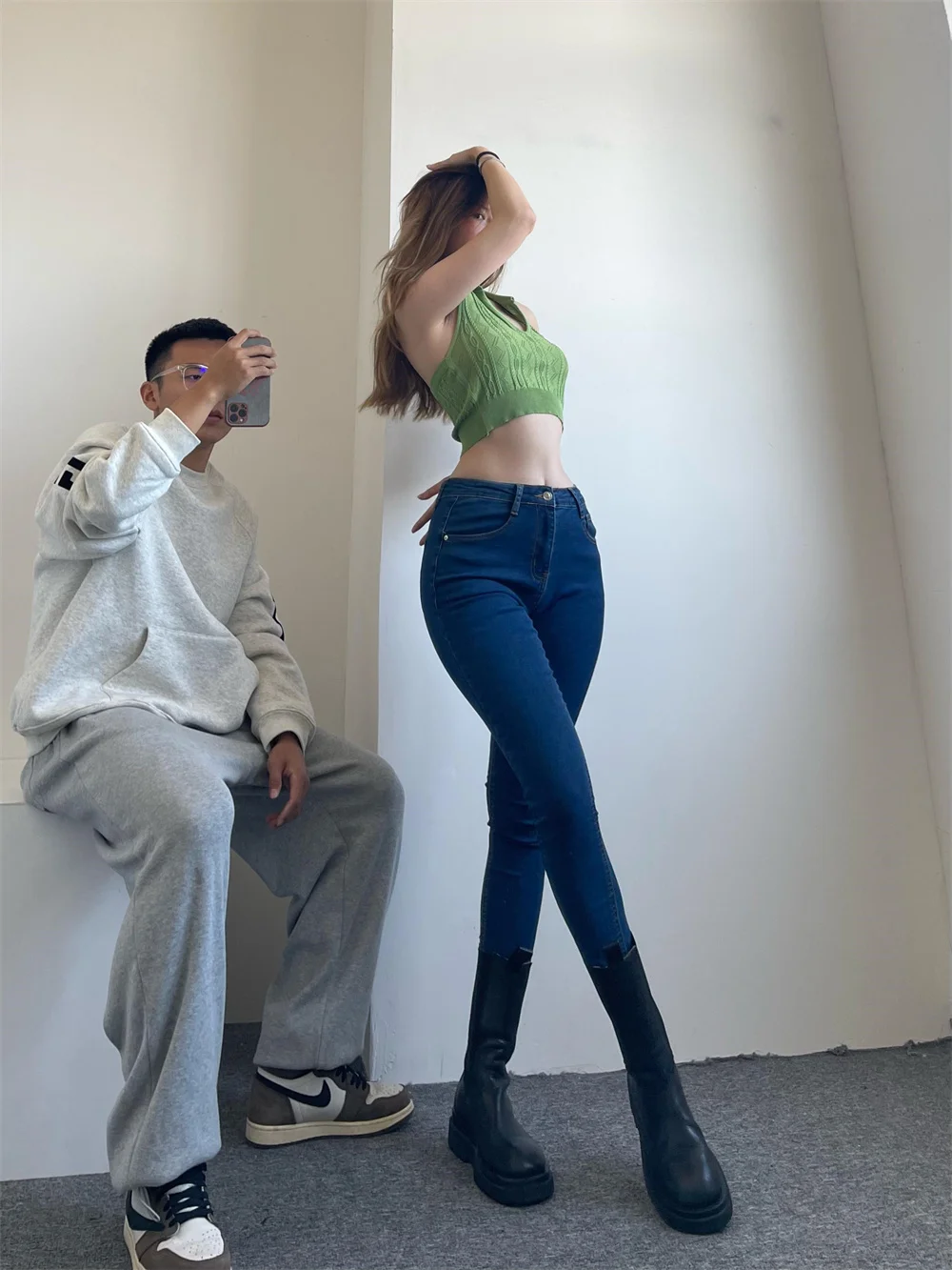 

European Style Sweet New High Elastic Tight Solid Color Denim Pencil Pants High Waist All-match Fashion Women's Clothing 49RP