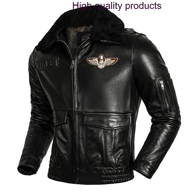 

Oil 2023Latest Wax Top Layer Cowhide Flight Suit Luxury Men Lapel Genuine LeatherJackets keep Warm Plus Size Cotton Winter Coat