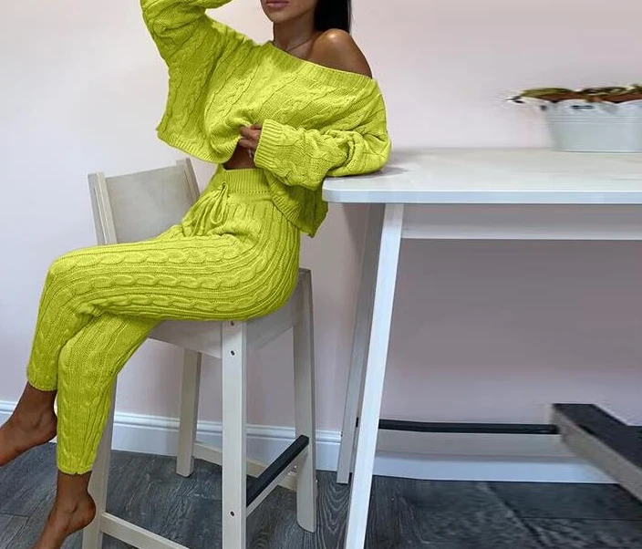 Женский модный повседневный шерстяной костюм с круглым вырезом и длинными