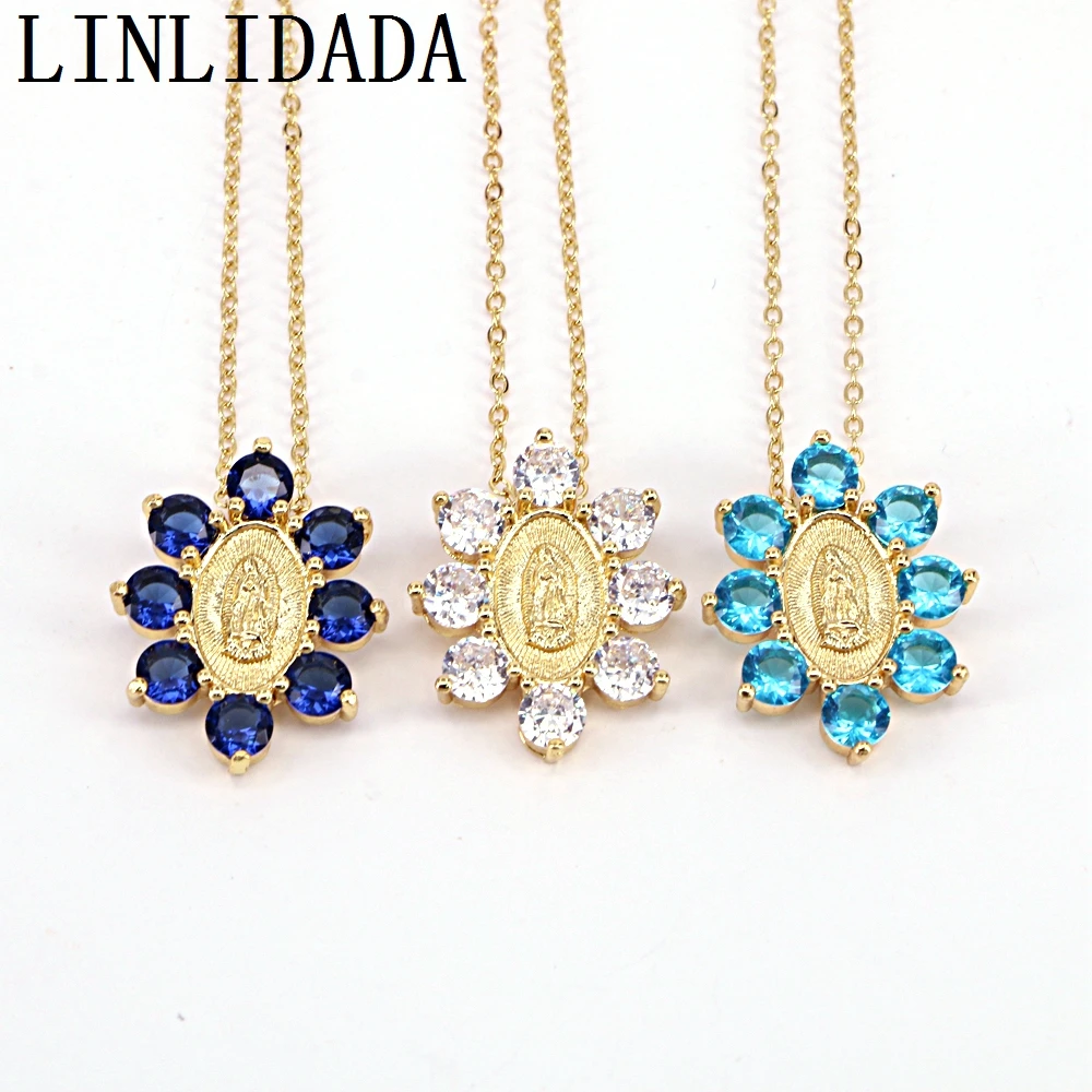 

10 шт. медный Кристалл CZ Овальный Кулон золотого цвета короткая цепочка ожерелье Модные для женщин Религиозные ювелирные изделия