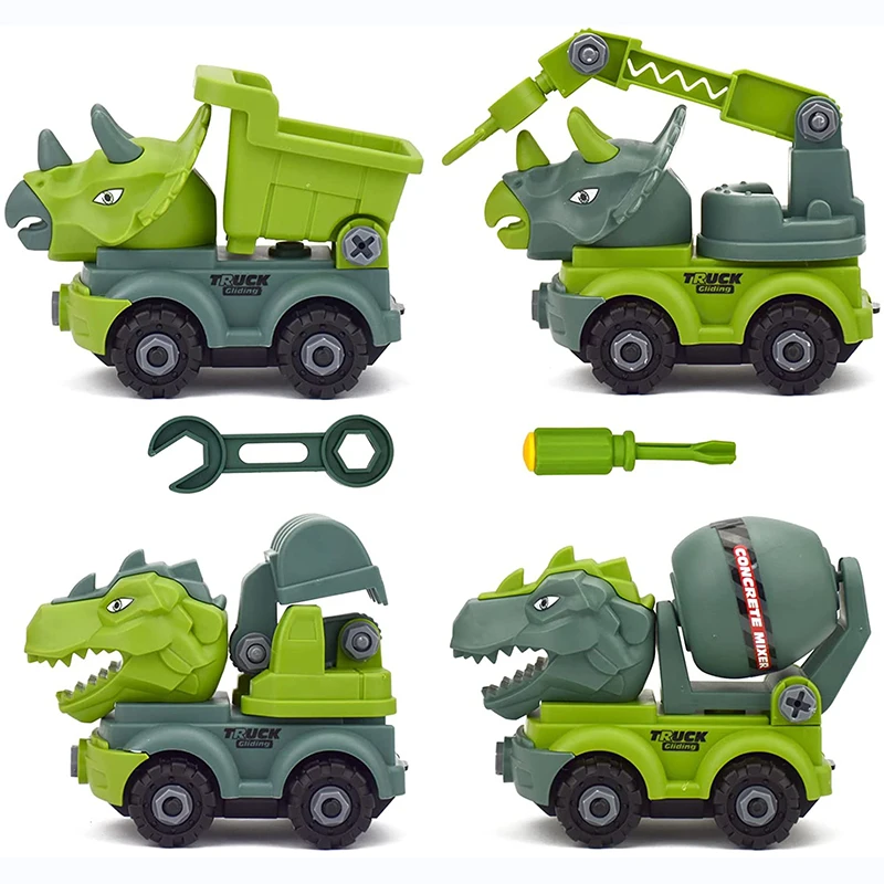 

Car Toy Dinosaurs Transport Car Dinosaur Engineering Mixer Truck Excavator Can Be Assembled and Disassembled Toys Gifts for Kids