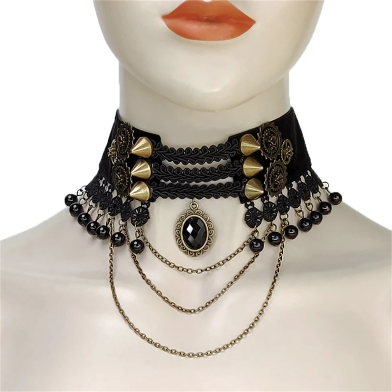 

Lace Choker Collar Necklace Neck Chains with Rhinestones Women Party Neckwear drop shipping