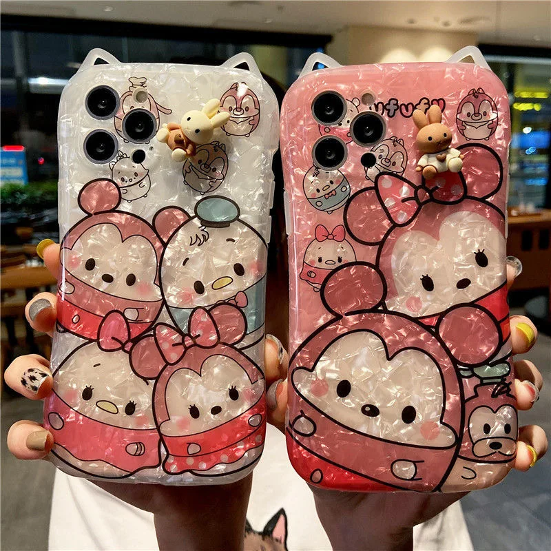 

Cartoon Cute Disney Mickey Minnie Shell Pattern Phone Cases For iPhone 13 12 11 Pro Max XR XS MAX X Couple Anti-drop Soft Cover