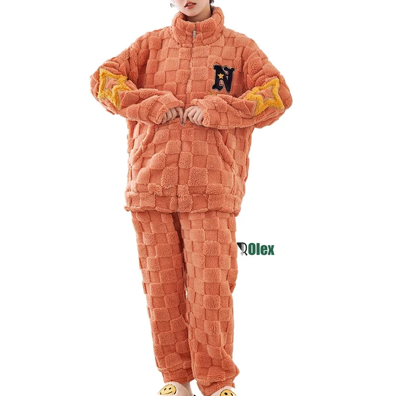 

Winter Warm Sleepwear Women's Pajamas Set for Sleeping Two-piece Set Nightwear Flannel Home Clothes Plus Size 6XL Pajama Pyjamas