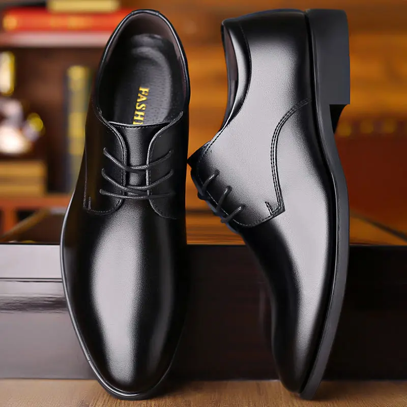 Men's leather shoes Business casual dress shoes men Pointed Toe Comfortable lace up Classic Soft Shoes for Men Wedding shoes