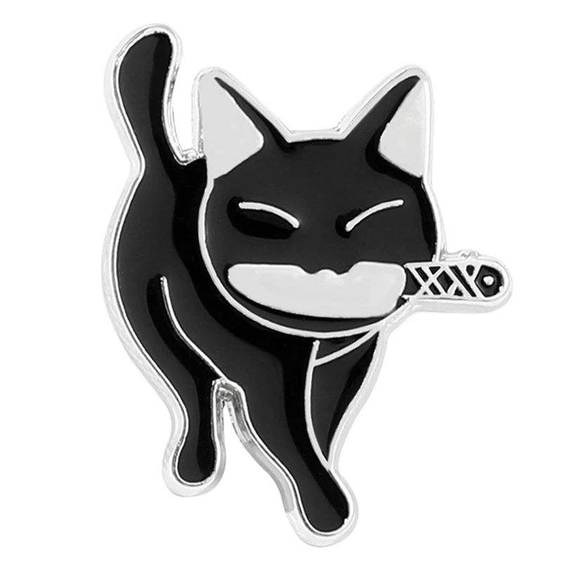 Черная брошь в виде кошки забавное животное кошка с ножом значок для рубашки