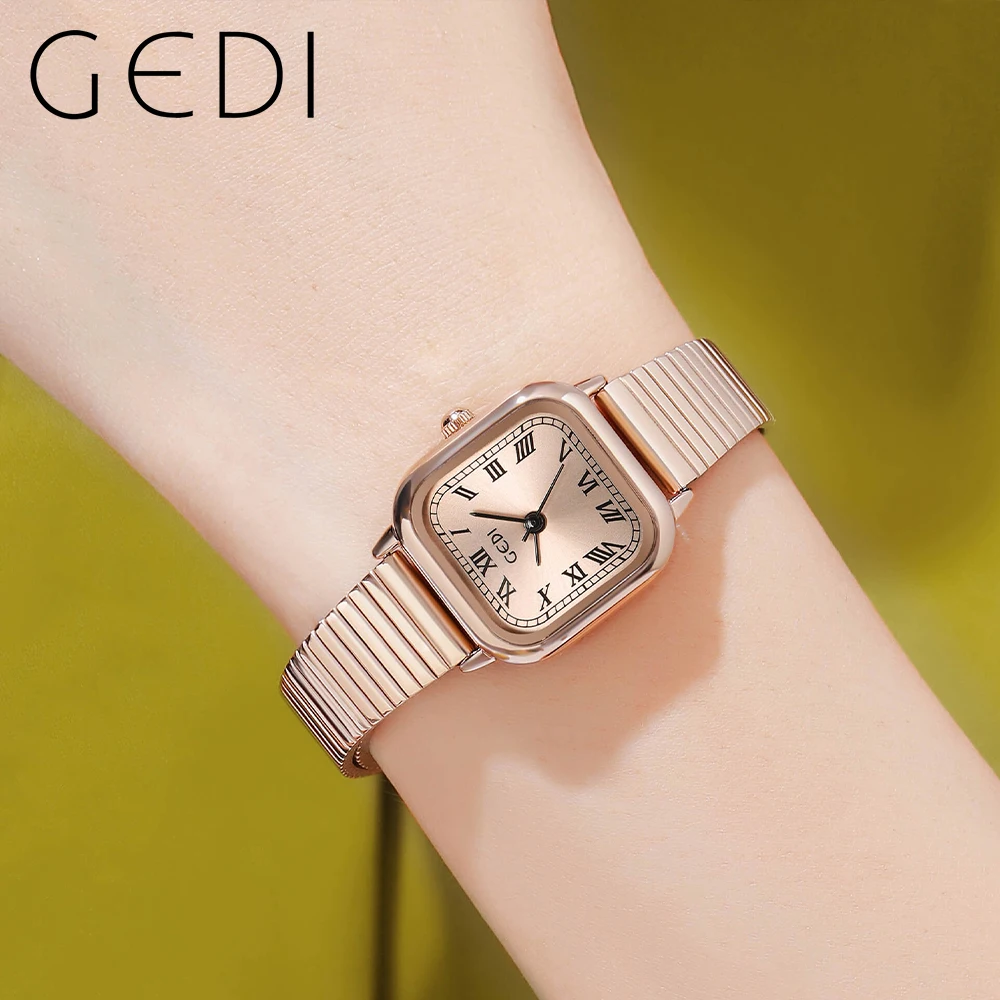 GEDI Coffee Gold Stainless Steel Women Watches Luxury Bamboo Joint Strap Waterproof Ultra-thin Ladies Watch Fashion Quartz Clock