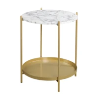 Simple Double-layer Small Tea Table Corners Round Coffee Table Living Room Mini Sofa Side Table Imitation Marble Gold Iron Frame