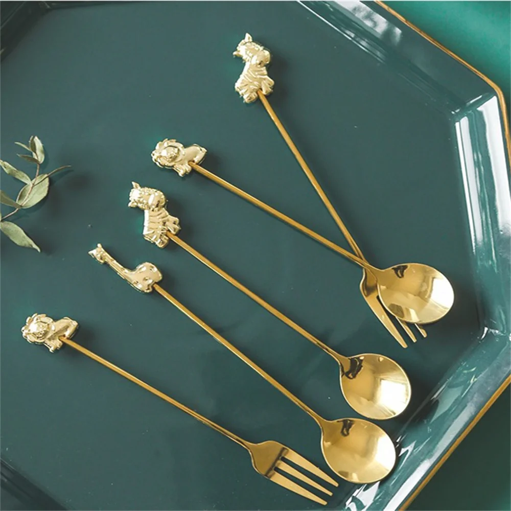 

Dessert Cake Tea Scoop Creative Cartoon Animal Shape Stainless Steel Teaspoons Creative Fruit Fork Spoon Steak Fork Tableware