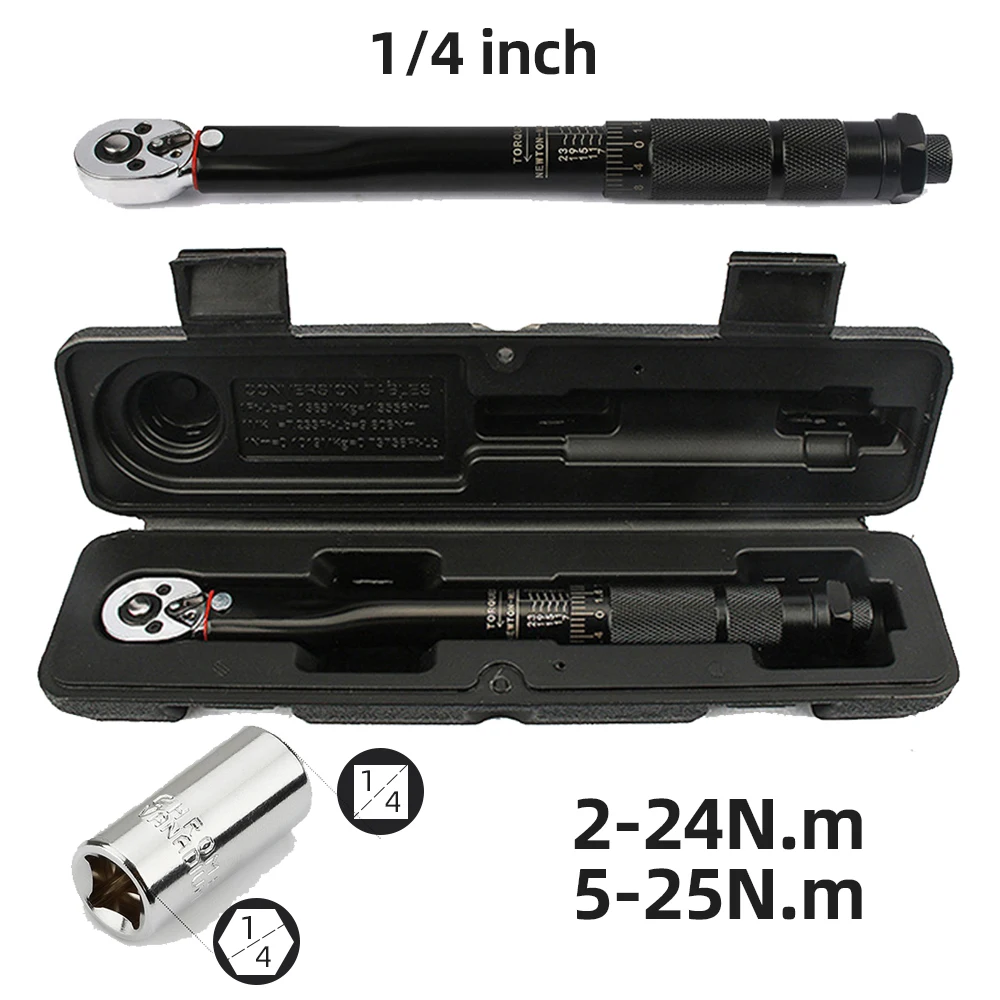 

1/4'' 2-24N.m/5-25N.m Torque Wrench Preset Bicycle Torques Key Precise Reversible Ratchet Key Professional Automotive Bike Tool