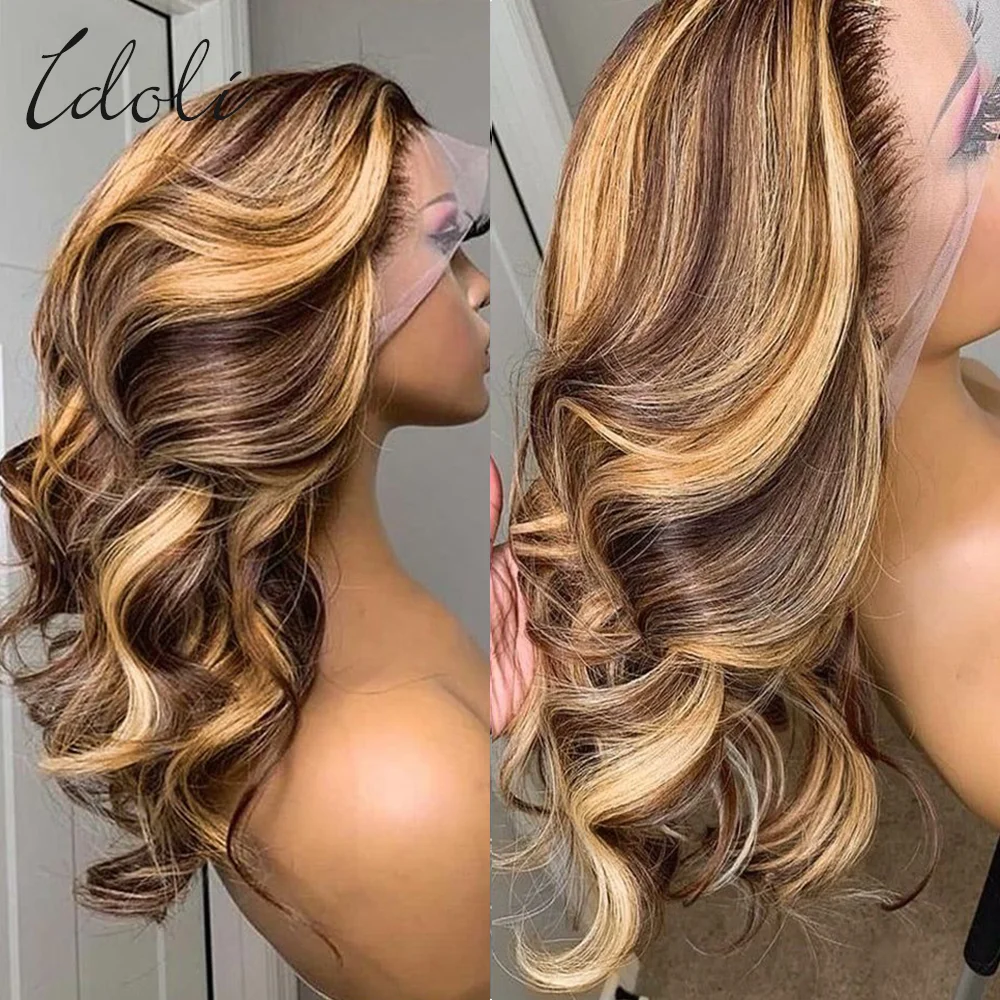 

Highlight Wig Human Hair Body Wave Lace Frontal Wigs for Black Woman 12-34Inch Colored 13x4 Lace Front Wig P4/27 Ombre Remy Hair
