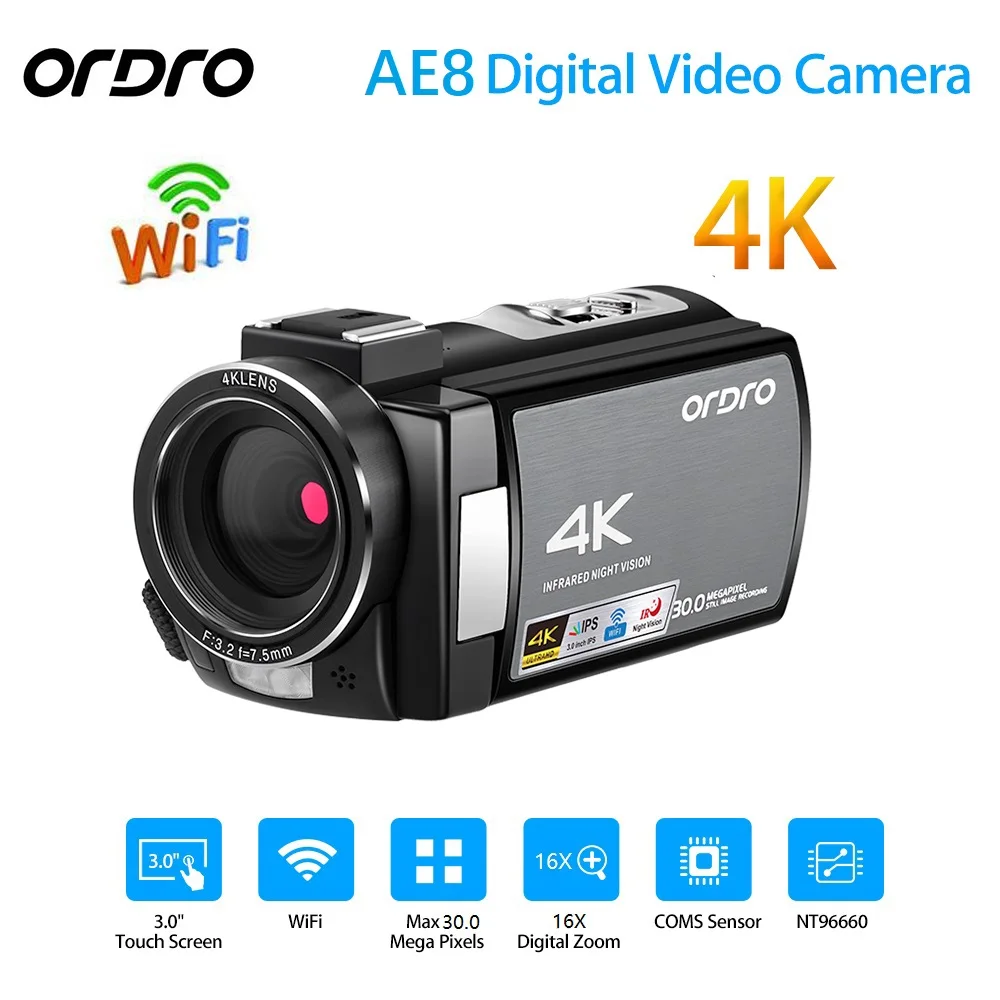 

[ Authorized Distributor ] Ordro AE8 FHD 4K 3 inch Touch Sceen 30MP 16X Zoom IR Night Vision DV Digital Camcorder HDV AE8