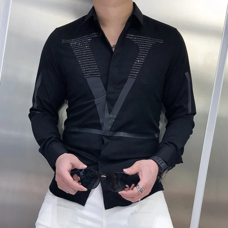 Мужская Повседневная рубашка с длинным рукавом и V-образным вырезом