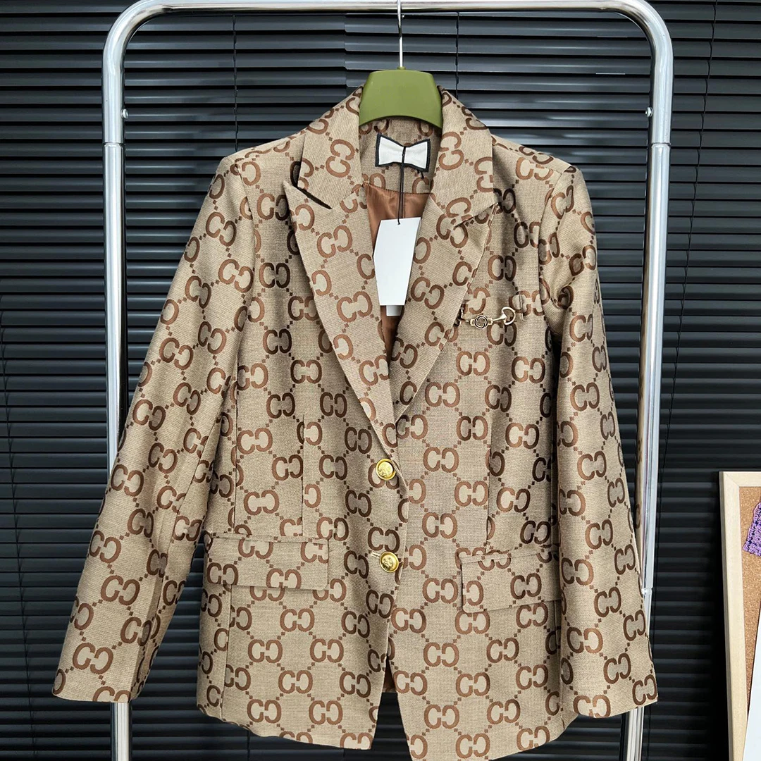 

Fashion Women Suits Double G Designer Clothes Blazer with Full Letters Printed Tops and Pants Set