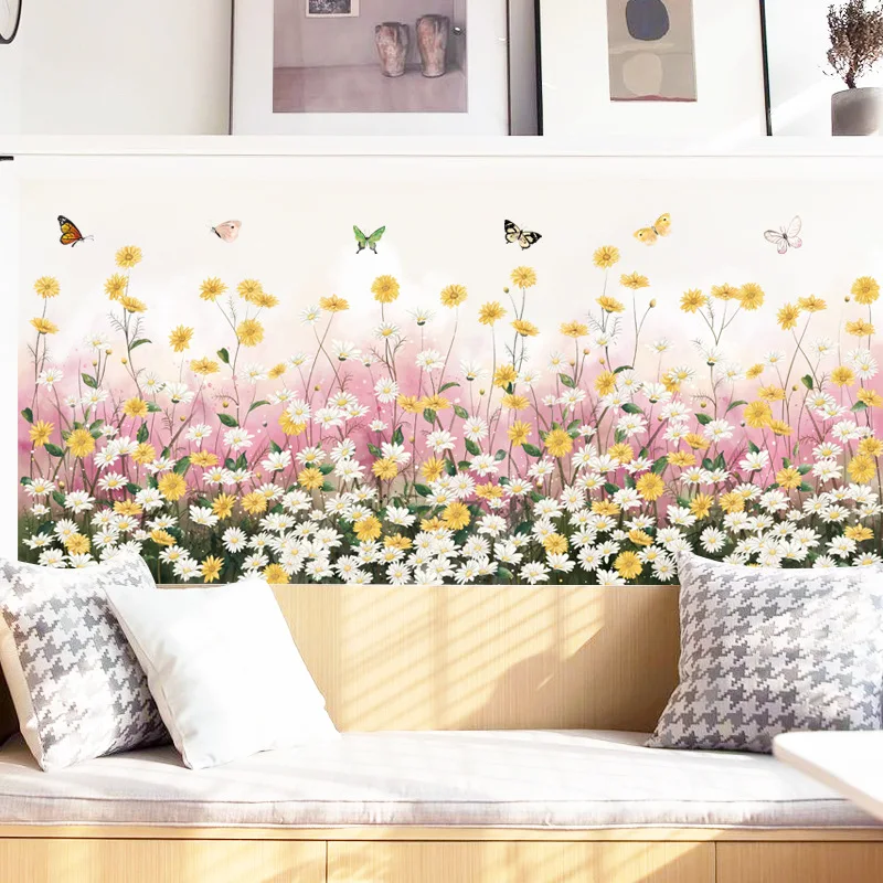 

Wall Stickers Daisy Flowers for Sofa Background Bedroom Decorations PVC Posters Decals Self-adhesive Vinyl Murals Wallpaper