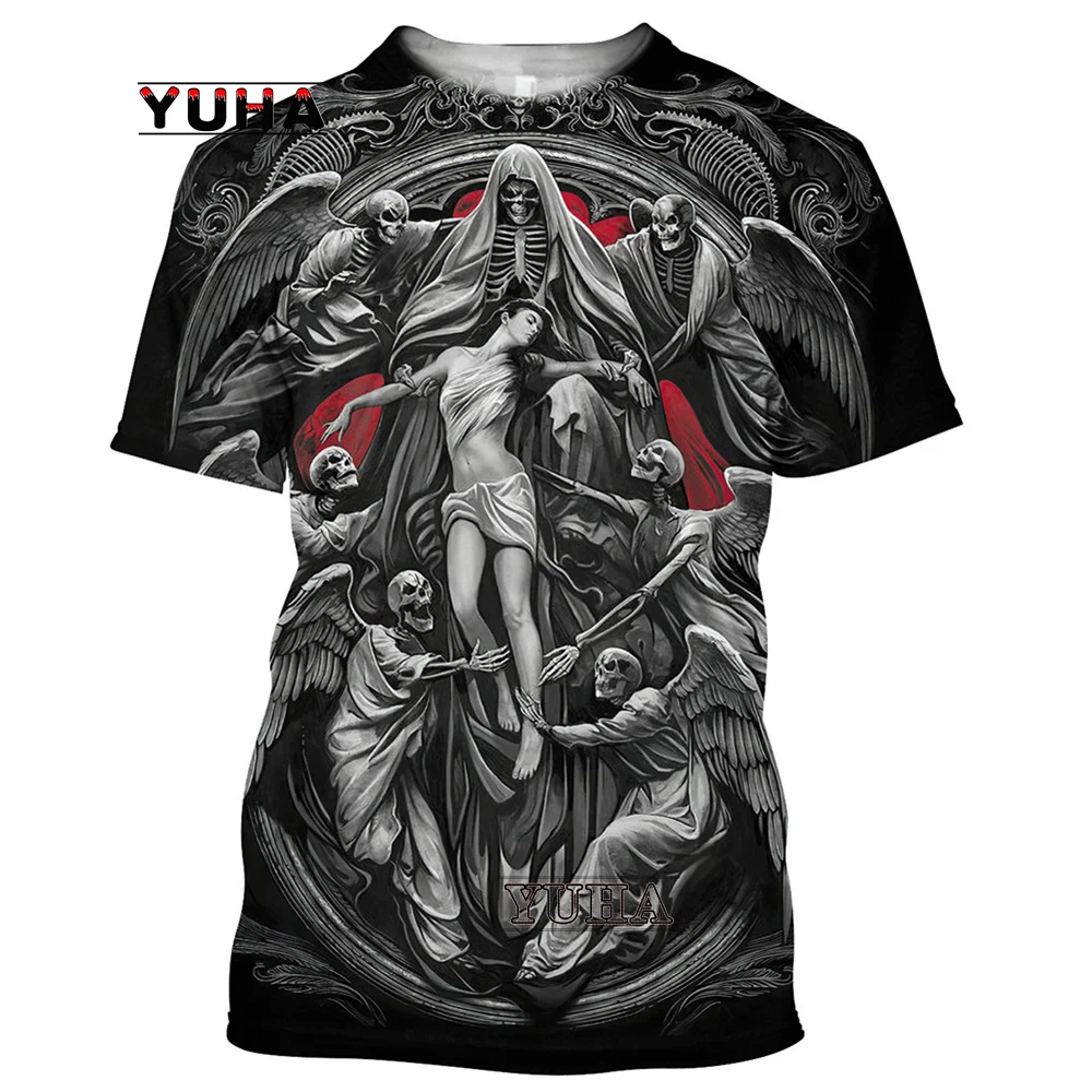 

,Reaper Skull Angel And Demon 3D Printed All Over Men's T-shirts Summer Fashion Harajuku Short Sleeve Shirts Unisex Tops Tee