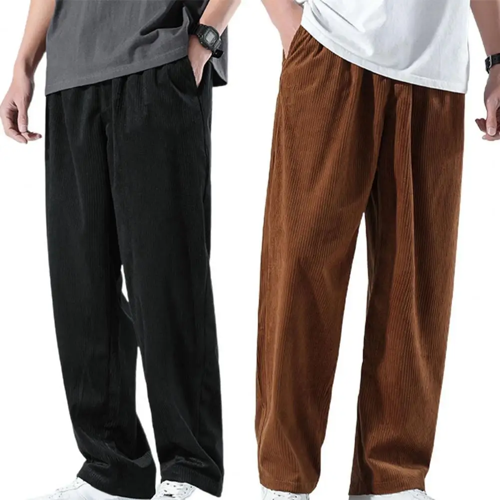 

Men Corduroy Trousers Casual Solid Color Straight Elastic Waist Pant Spring Autumn Temperament Sporty Cargo Pants for Outdoor