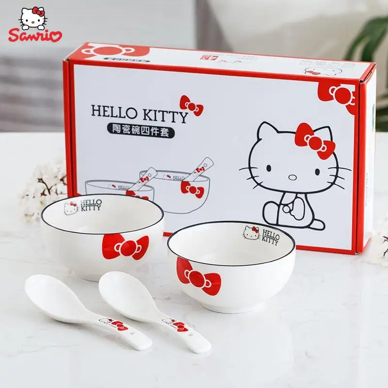

Набор керамической посуды Hello Kitty для мальчиков и девочек, комплект из 4 предметов в мультяшном стиле, милая миска с ложкой и сердцем для деву...