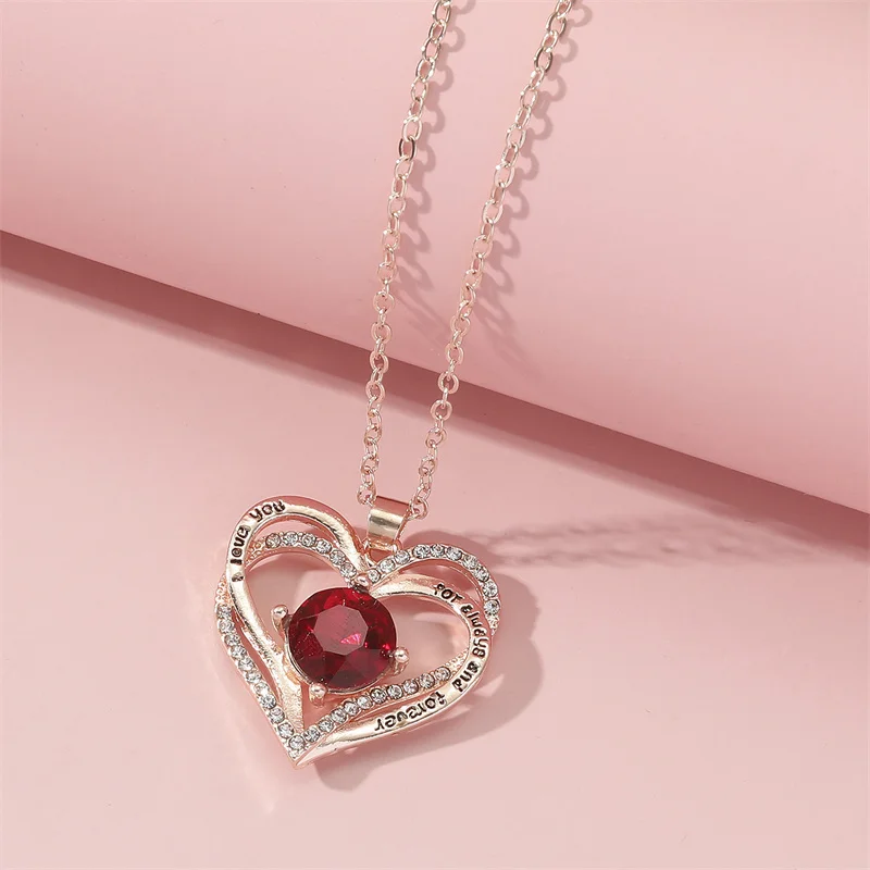 

New Fashion Heart shaped Birthday Stone Pendant Necklace Women's Crystal Necklace Jewelry Gift for Lovers Family Birthday Gift