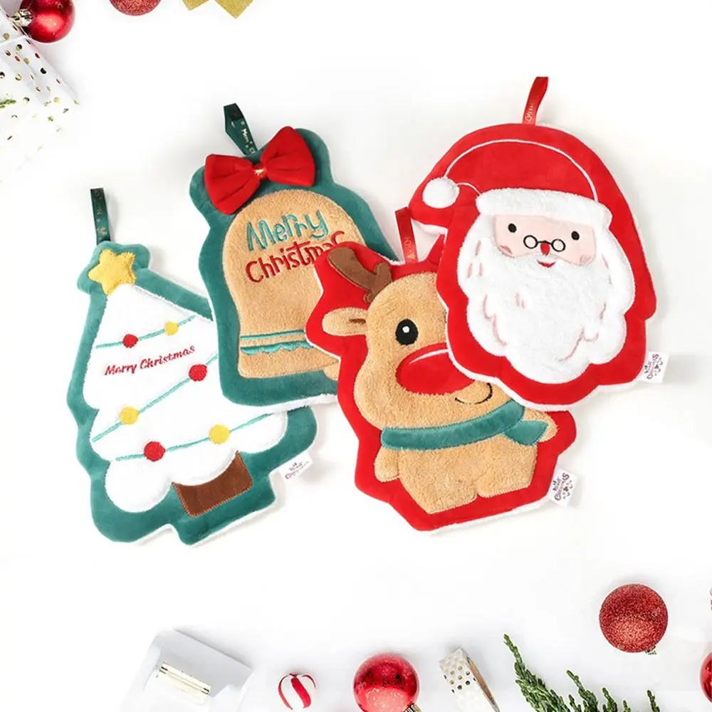 Утолщенные рождественские подвесные полотенца для рук мягкие коралловые