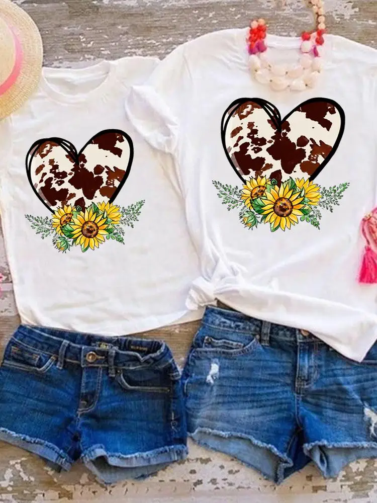 

Leopard Flower Love Tee Family Matching Outfits Graphic T-shirt Women Girls Boys Kid Child Summer Mom Mama Clothes Clothing