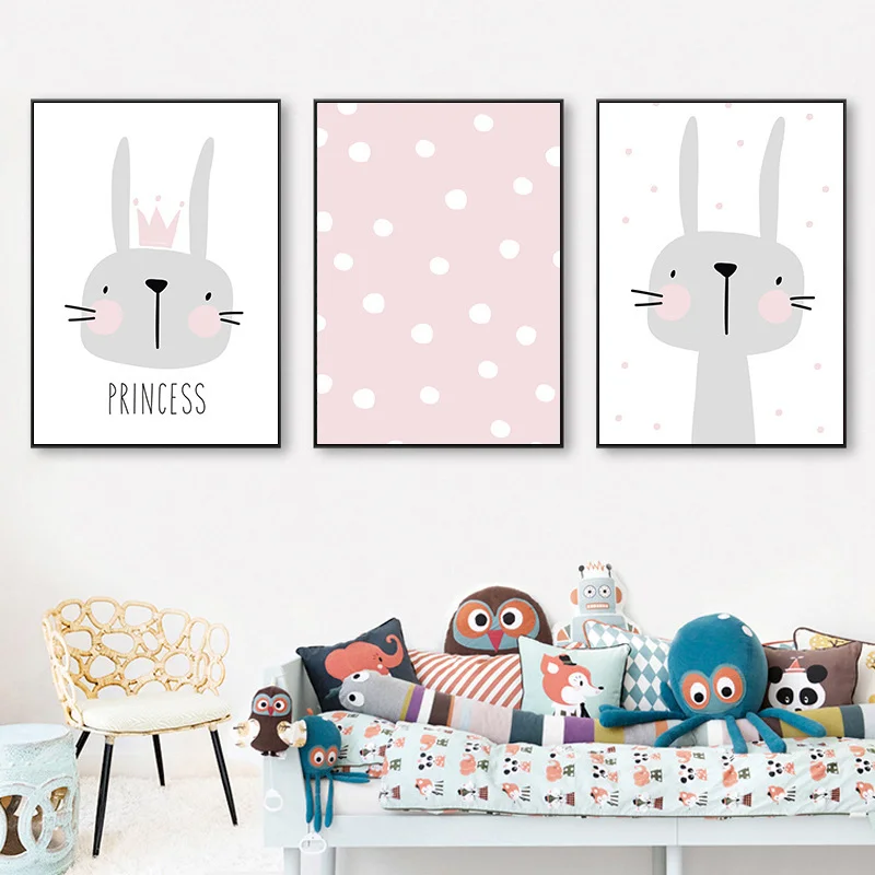 

Lovely Nordic Love Crown Rabbit Canvas Painting Wall Art Print Poster Picture Wall Baby Room Children Bedroom Home Decoration