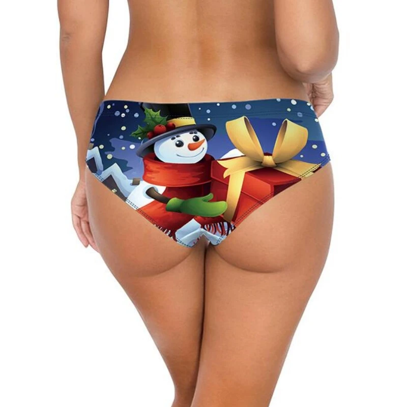 Милое женское нижнее белье с принтом Санта-Снеговика эластичный пояс женские