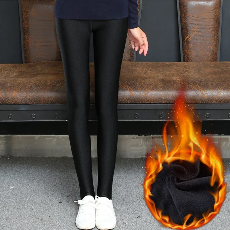 

Winter Leggings Velvet Warm Tights High Elastic Thicken Female Shiny Pants Black Skinny Pants For Women Thin Leggins 2023