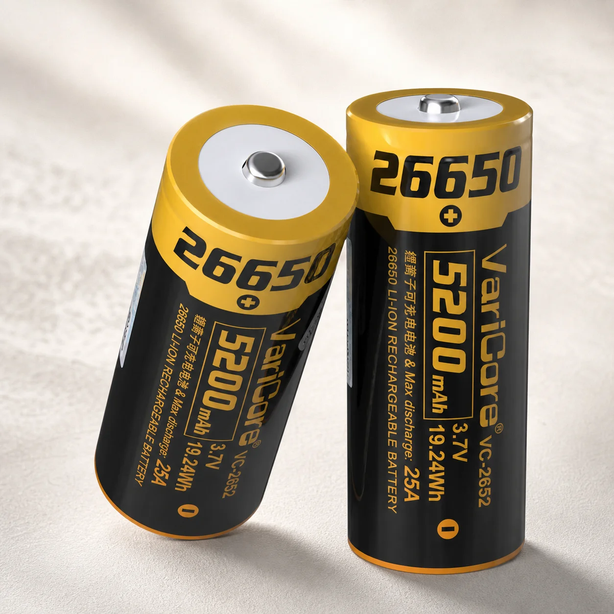 Фото Перезаряжаемая литиевая батарея 26650 VC-2652 3.7V 5200mAh 25A для мощных фонарей, без печатной платы, с плоским верхом №1