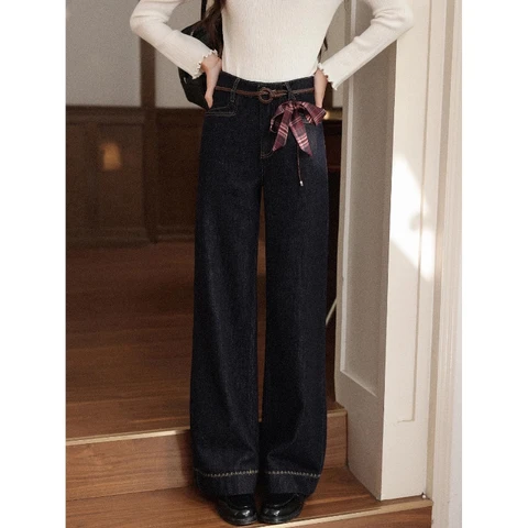 ALXNAN женские прямые джинсы в клетку