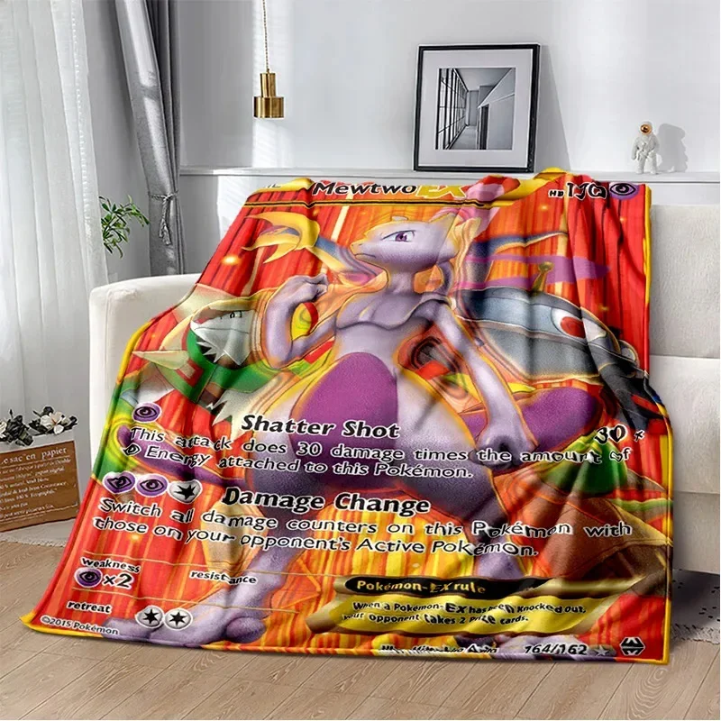 P-Poke-mon Gold Cards P-Pikachu Cartoon Printed Blanket Bedroom Livingroom Bed Warm Soft Comfortable AirConditioner Office Throw