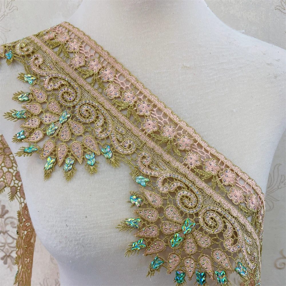 Много цветов ярдов стразы кружевная отделка металлические вышитые кружева