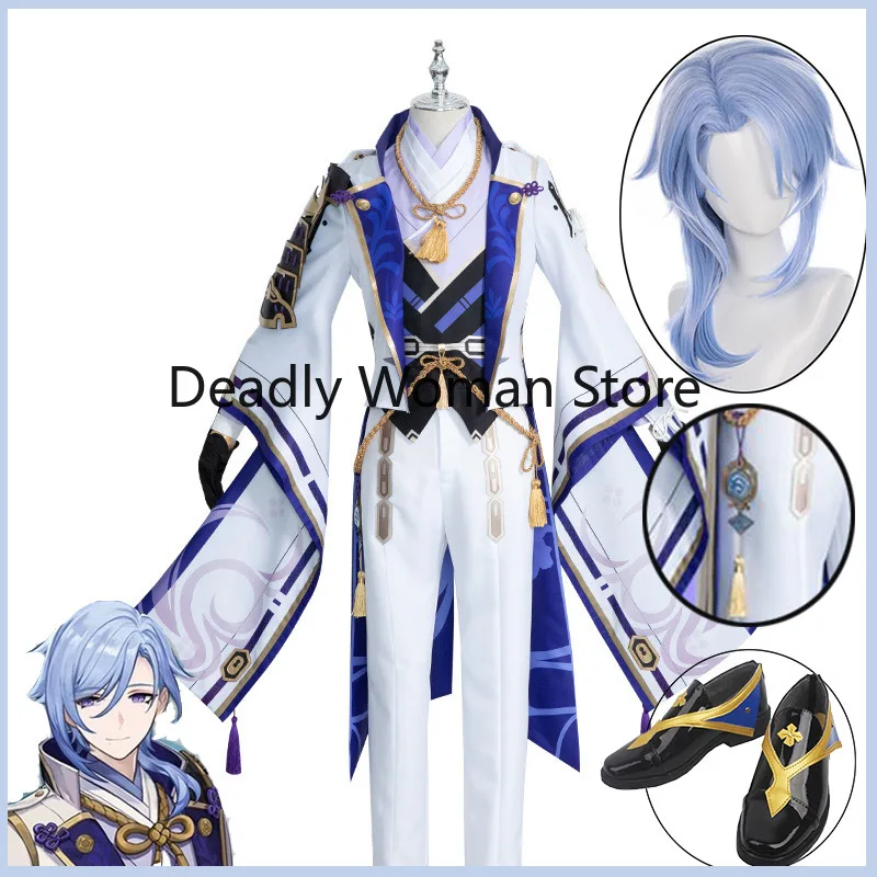 

Anime Kamisato Ayato Cosplay Costume Uniform Wig Anime Game Genshin Impact Cosplay Ayaka Brother Ayato Costume Halloween Men