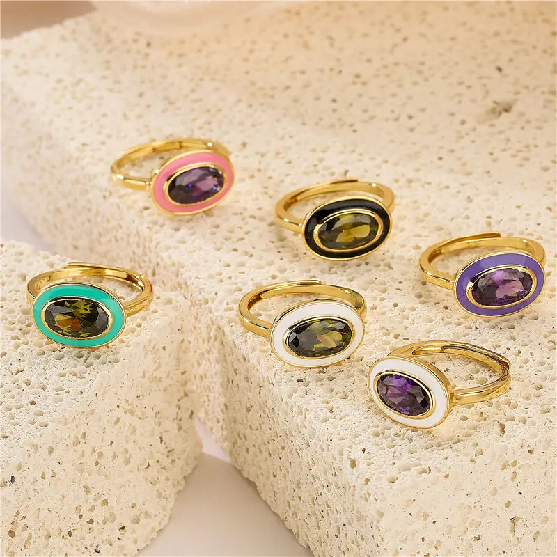 

HECHENG, New Colorful Neon Enamel Open Adjusted Finger Ring For Women Fluorescent Fashion Copper Zircon Jewelry Wholesale