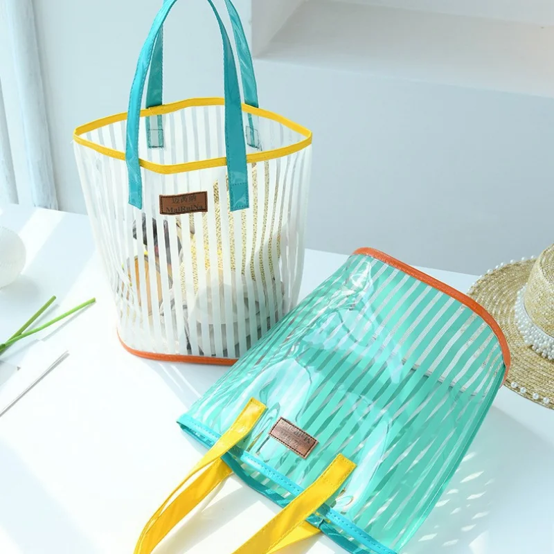 

Women Transparent Mesh Shopping Washing Makeup Cosmetic Bag Portable Large Capacity Beach Swimming Bag Bathroom Organizer