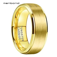 yellow gold tungsten carbide ring wedding band for men women brushed beveled edges 6mm 8mm comfort fit