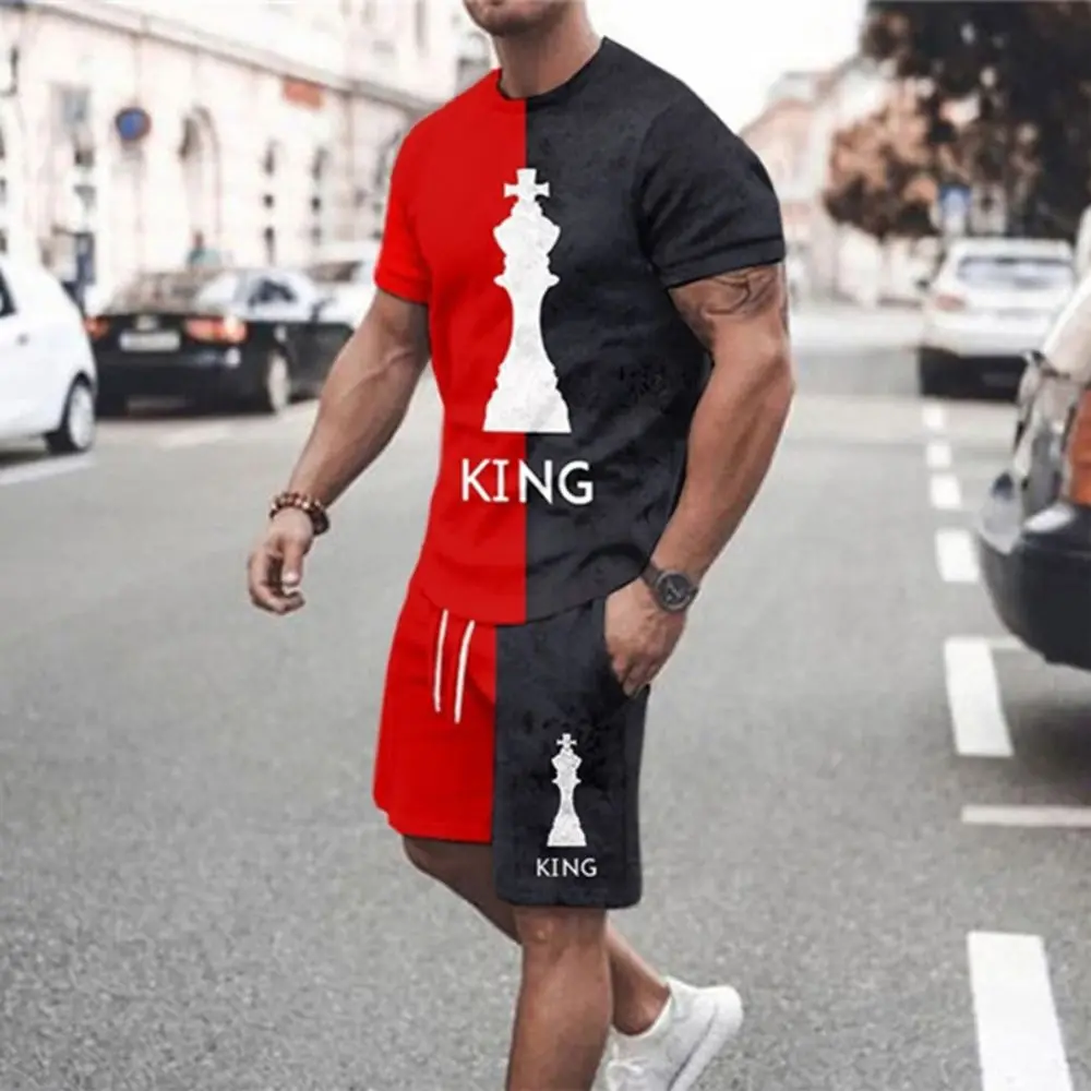 Men Clothes 3D Printed T-shirt Suits Color Block Graphic 2023 Summer Hot Sale Designer Round Neck Ropa Short Sleeve 2 Pcs