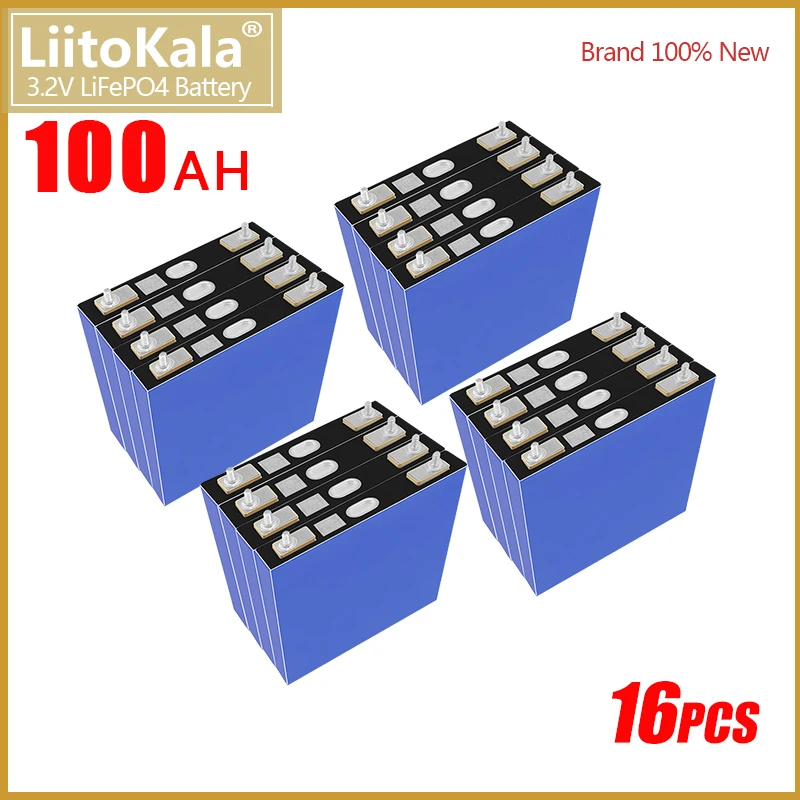 

16pcs LiitoKala 3.2V 100Ah Grade A Lifepo4 Rechargeable Cell 12V 24V 48V Yacht RV Energy Storage Power Tools EU US TAX FREE